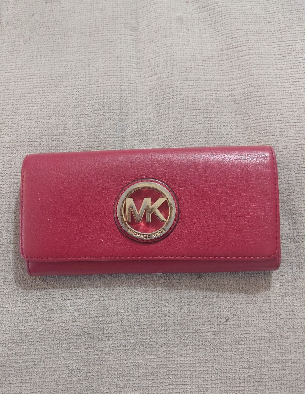 Michael Kors Red Leather Continental Wallet with Gold MK Logo